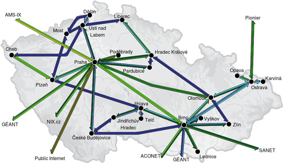 CESNET2 - IP/MPLS backbone utilization, day view - 2024/11/19