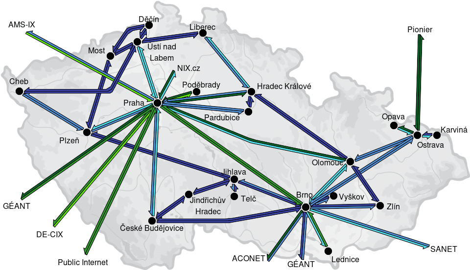 CESNET3 - IP/MPLS backbone utilization, day view - 2025/7/12