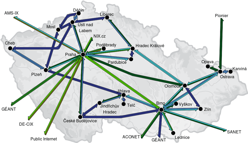 CESNET3 - IP/MPLS backbone utilization, day view - 2025/9/15