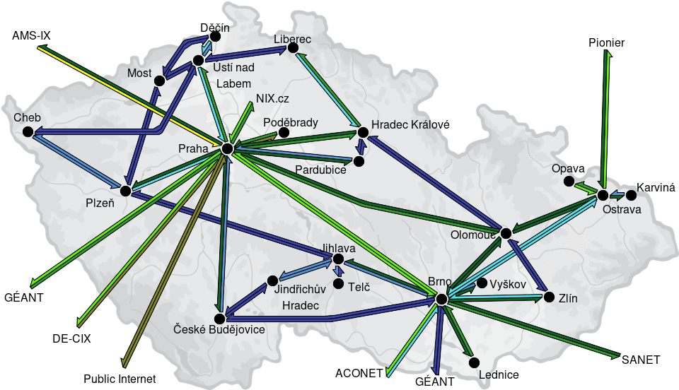 CESNET3 - IP/MPLS backbone utilization, day view - 2025/11/3