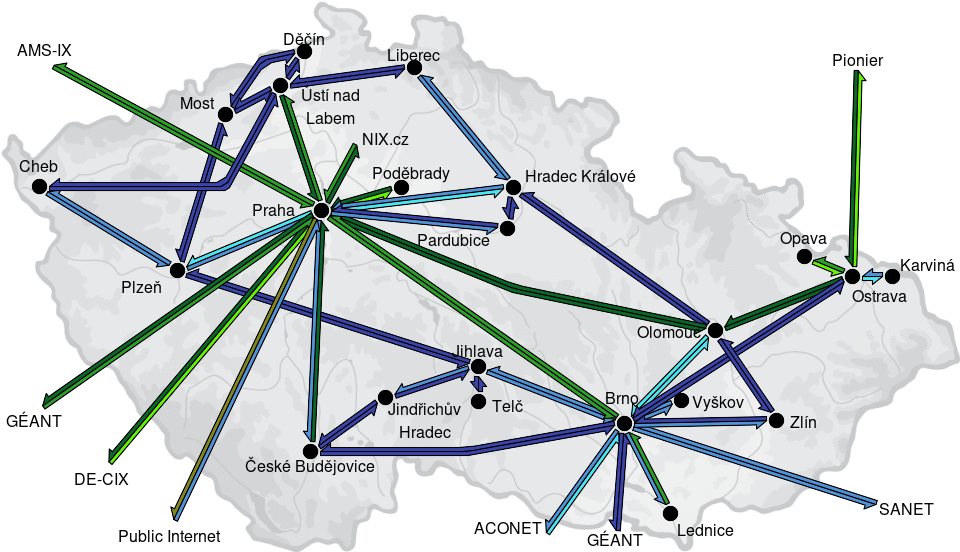 CESNET3 - IP/MPLS backbone utilization, day view - 2025/12/21