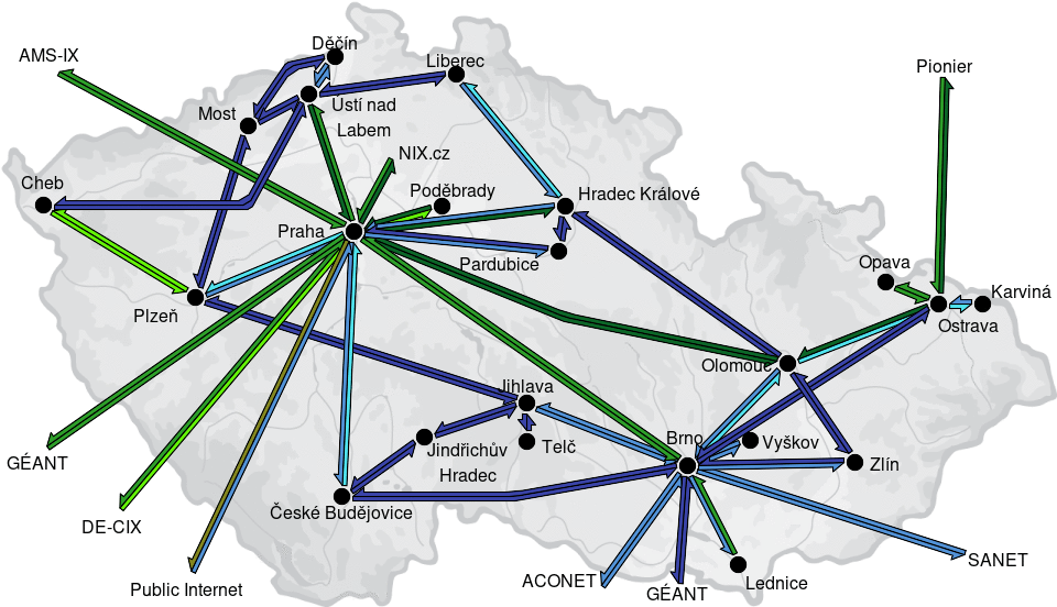 CESNET3 - IP/MPLS backbone utilization, day view - 2025/12/23