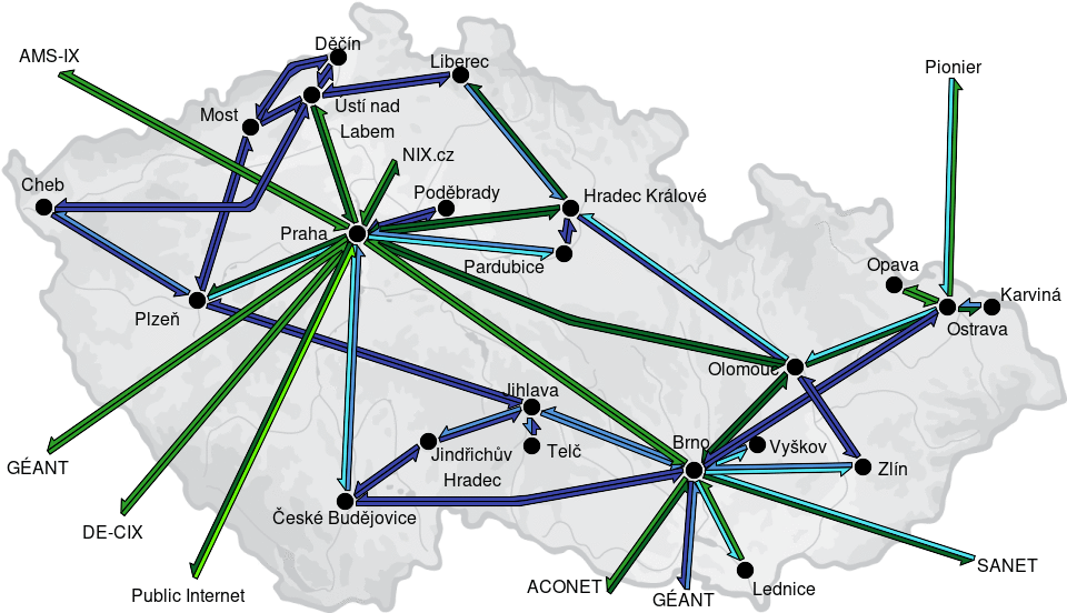 CESNET3 - IP/MPLS backbone utilization, day view - 2026/3/22