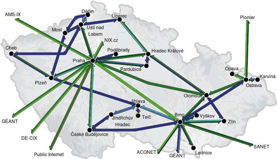 CESNET3 - IP/MPLS backbone utilization, day view - 2026/4/8