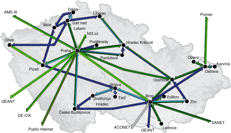 CESNET3 - IP/MPLS backbone utilization, day view - 2026/5/13