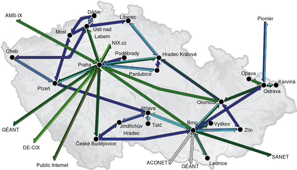 CESNET3 - IP/MPLS backbone utilization, day view - 2026/6/22