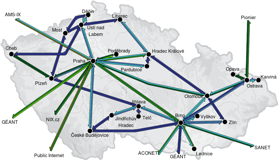 CESNET2 - IP/MPLS backbone utilization, month view - 2024/6