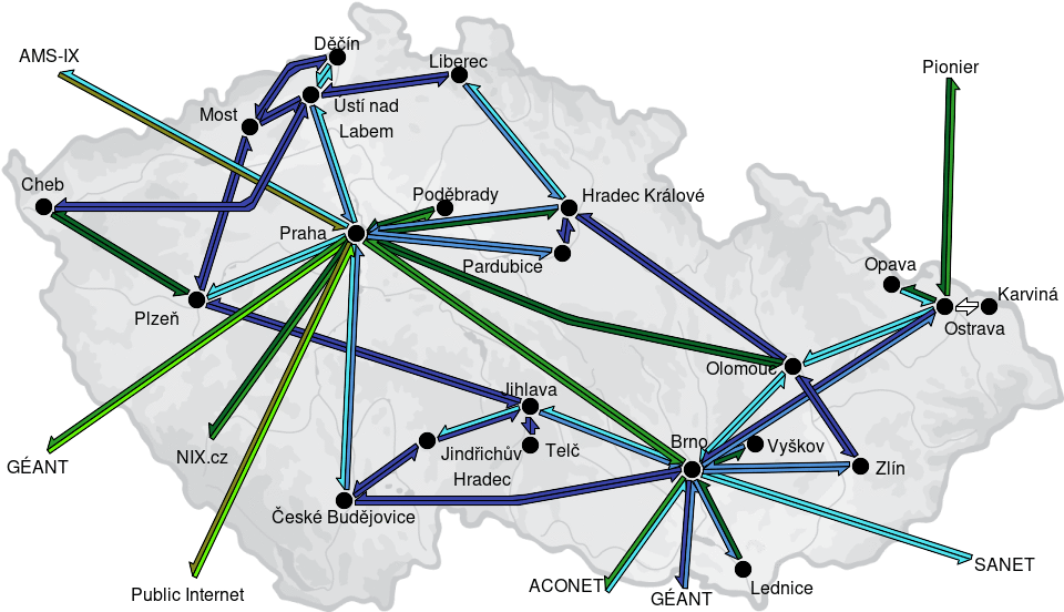 CESNET2 - IP/MPLS backbone utilization, month view - 2024/8