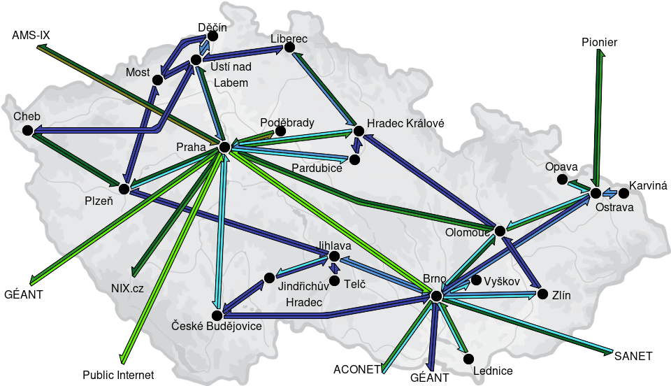 CESNET2 - IP/MPLS backbone utilization, month view - 2024/12